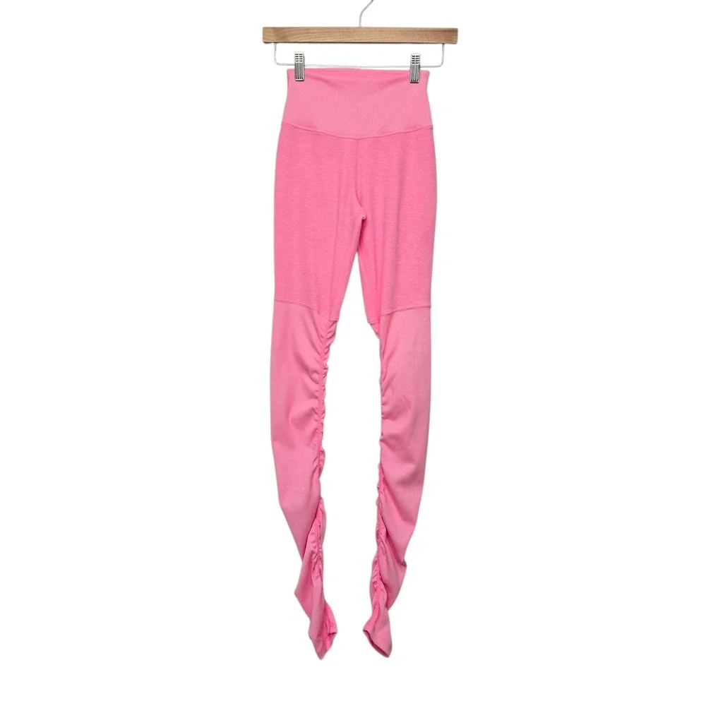 Alo Yoga Pink Alosoft High Waist Goddess Ruched Stacked Leggings XXS RN87370